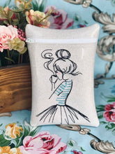 Load image into Gallery viewer, Girl with coffee machine embroidery design on the ith bag