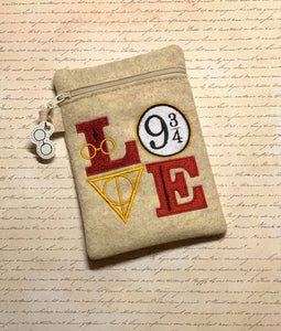 LOVE - machine embroidery design on zip bag