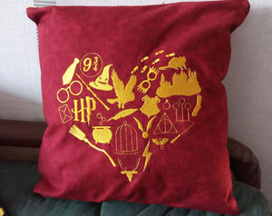HP heart pattern - machine embroidery design on the pillow
