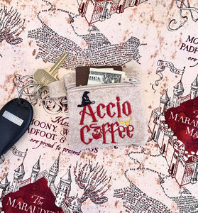 Accio coffee - machine embroidery design - Harry Potter on the purse