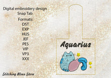 Load image into Gallery viewer, Aquarius Zodiacs Snap Tab machine embroidery design