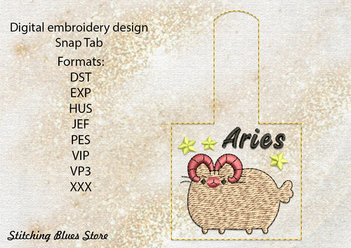 Aries Zodiacs Snap Tab machine embroidery design