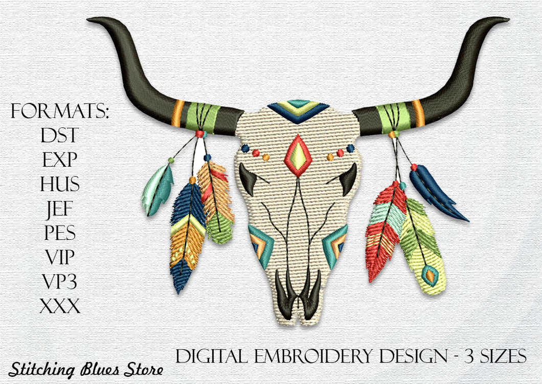 Boho Bull machine embroidery design