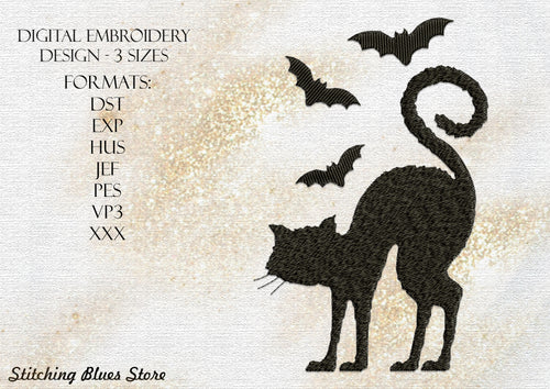 Cat & Bats Halloween machine embroidery design