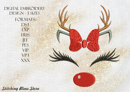 Christmas Deer With Bow machine embroidery design