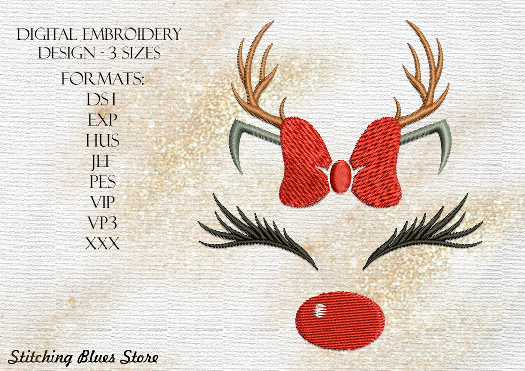 Christmas Deer With Bow machine embroidery design