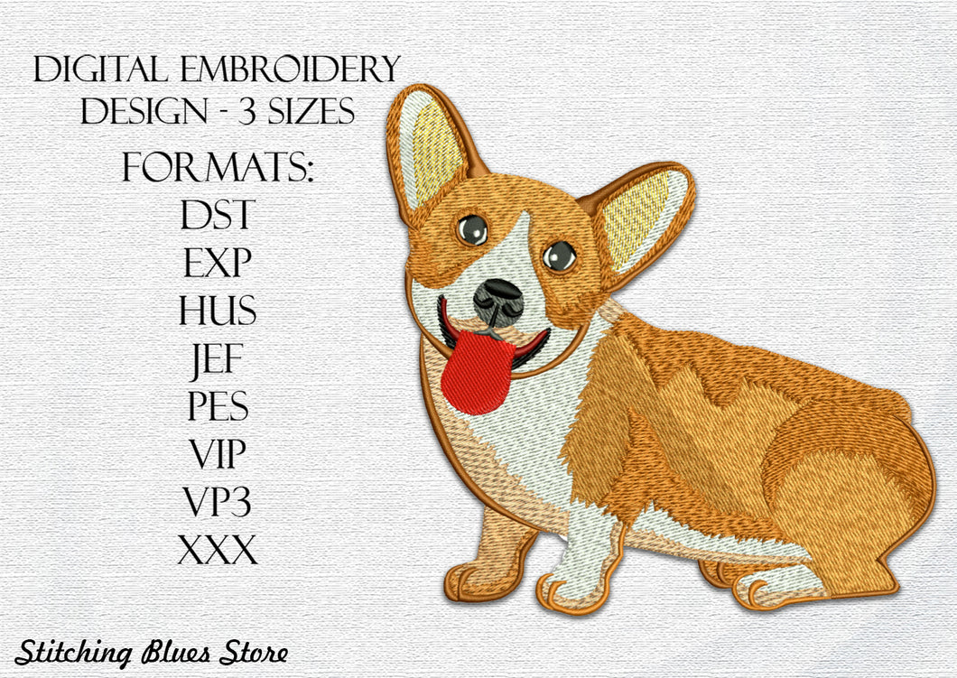 Corgi dog Rex machine embroidery design - The Queens Corgi