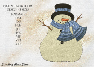 Cute Snowman machine embroidery design - Christmas