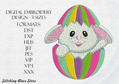 Easter Bunny in egg machine embroidery design