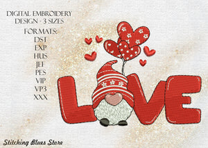 Elf Love machine embroidery design - Valentines Day