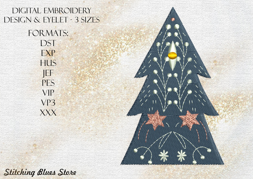 Festive Christmas tree machine embroidery design