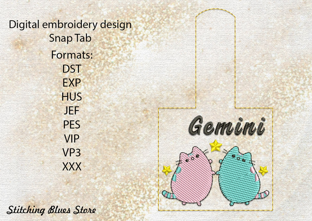 Gemini Zodiacs Snap Tab machine embroidery design