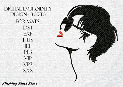 Girl with haircut machine embroidery design