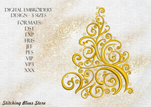 Load image into Gallery viewer, Golden Christmas Tree - machine embroidery design