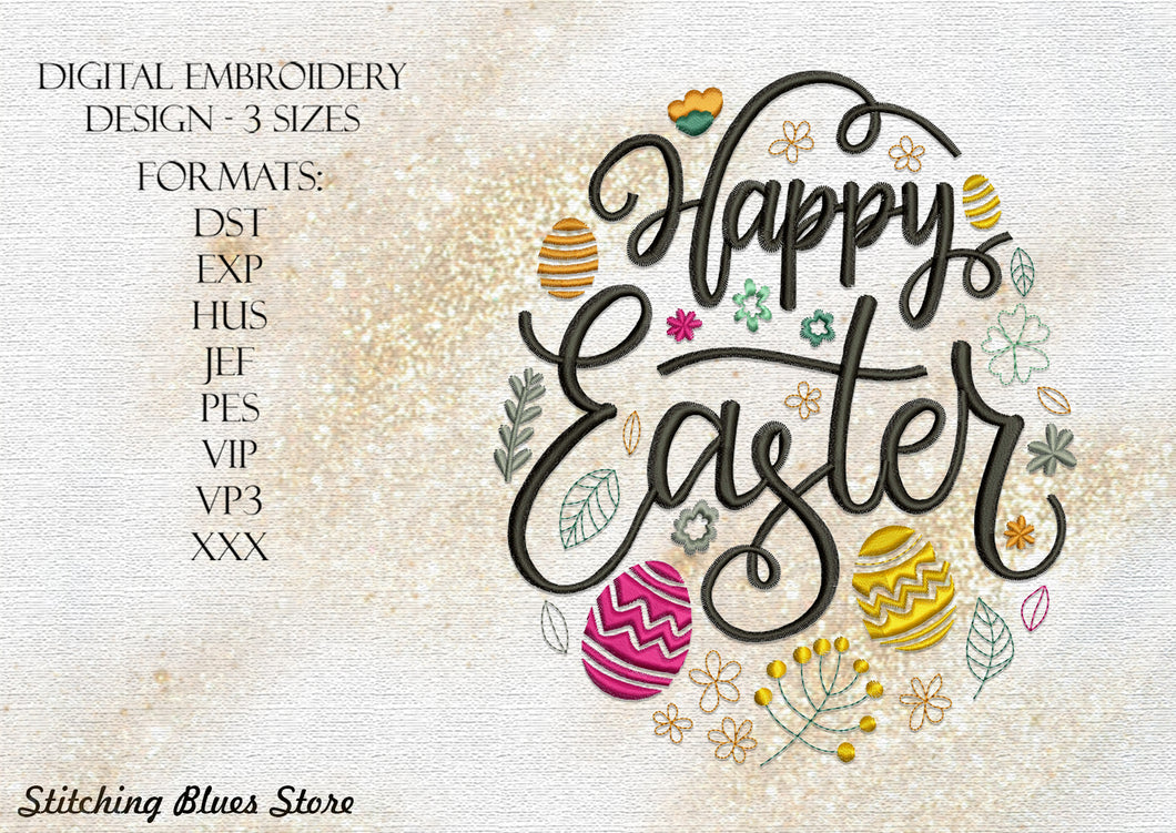 Happy Easter Egg machine embroidery design