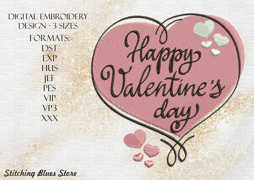 Happy Valentines Day machine embroidery design - heart
