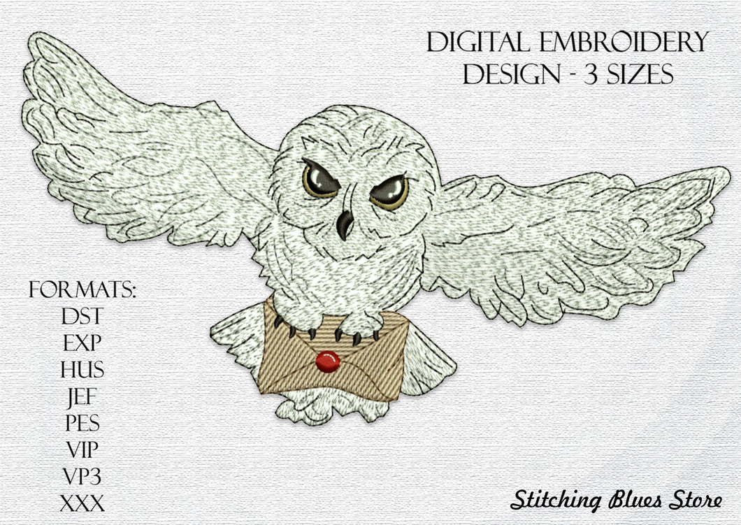 White post owl with letter machine embroidery design