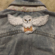 Load image into Gallery viewer, White post owl with letter machine embroidery design