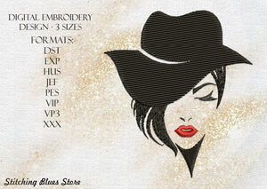 Lady In Hat machine embroidery design