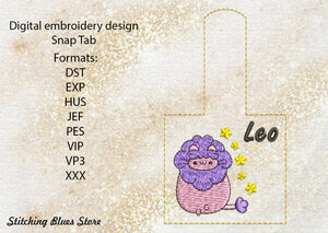 Leo Zodiacs Snap Tab machine embroidery design