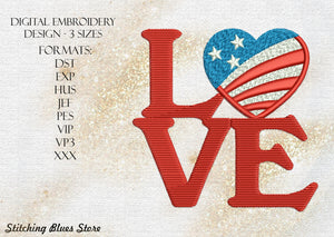 Love USA machine embroidery design - American flag