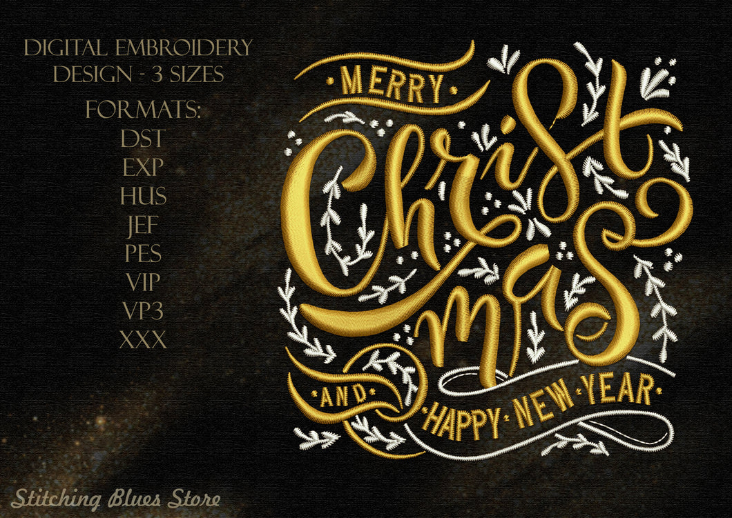 Merry Christmas And Happy New Year machine embroidery design