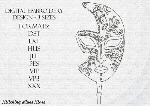 Outline mask machine embroidery design