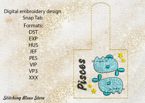 Pisces Zodiacs Snap Tab machine embroidery design