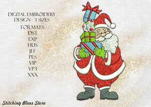 Santa Claus with gifts - Christmas machine embroidery design - New Year
