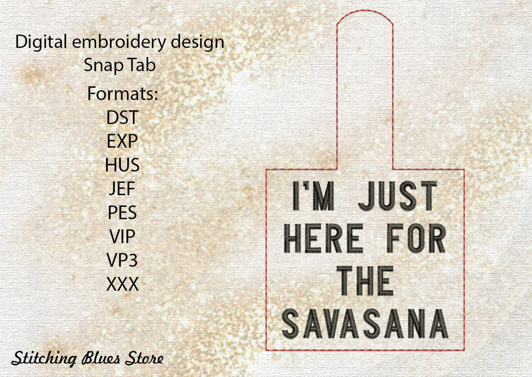 Savasana Snap Tab machine embroidery design