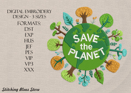 Save the planet embroidery design - ecological