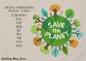 Save the planet embroidery design - ecological
