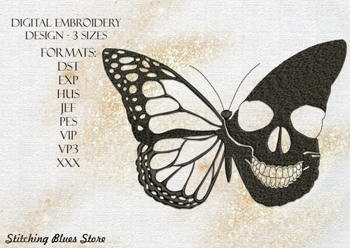 Skull & Butterfly machine embroidery design