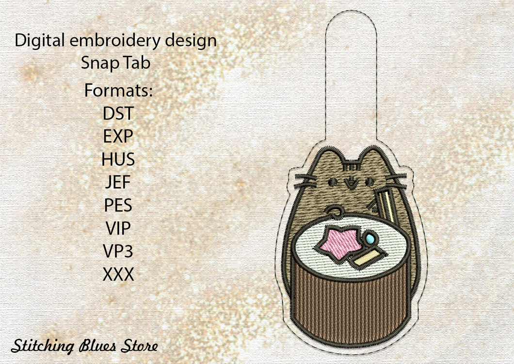 Sushi Cat Snap Tab machine embroidery design