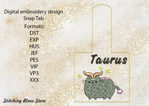 Taurus Zodiacs Snap Tab machine embroidery design