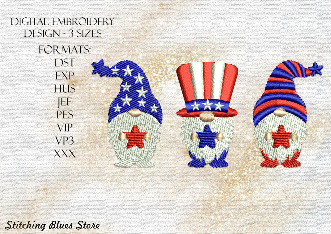 USA Gnomes machine embroidery design - American flag