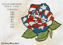 Load image into Gallery viewer, USA Rose machine embroidery design - American Flag