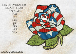 USA Rose machine embroidery design - American Flag