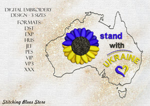 Stand With Ukraine In Australian shape machine embroidery design
