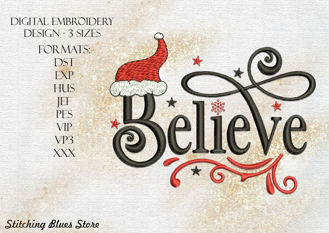 Believe - Christmas machine embroidery design - New Year