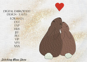 Bunnies in love machine embroidery design - Valentine's Day