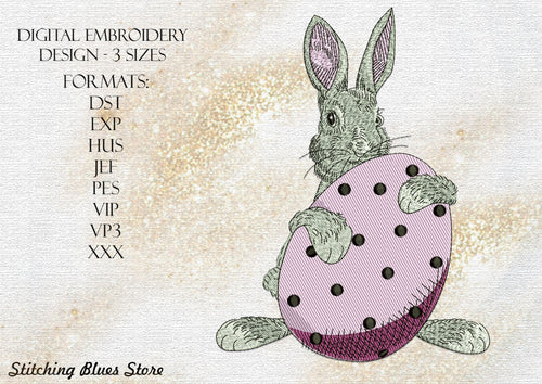 Bunny with egg machine embroidery design