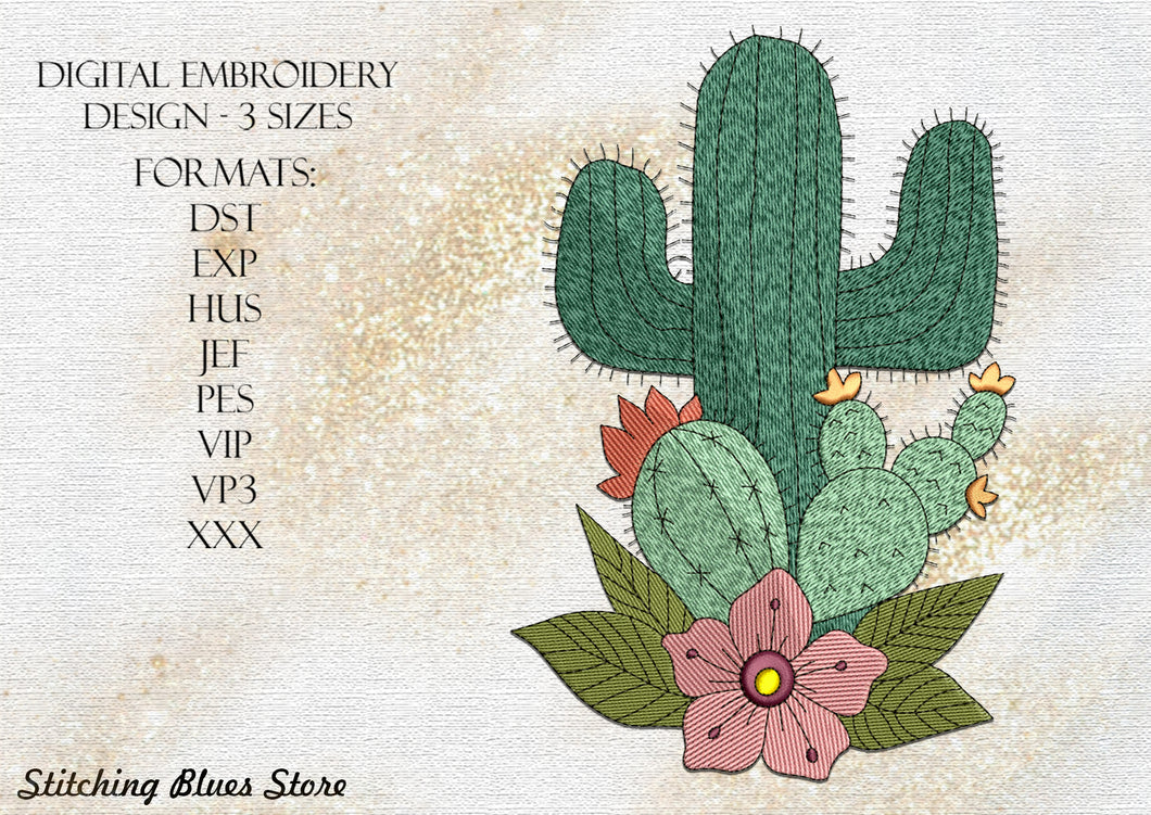Cactus Bouquet machine embroidery design