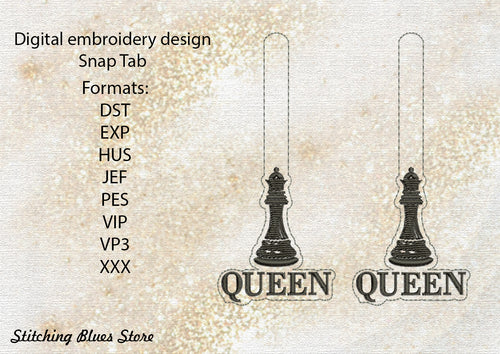 Chess Queen Snap Tab machine embroidery design