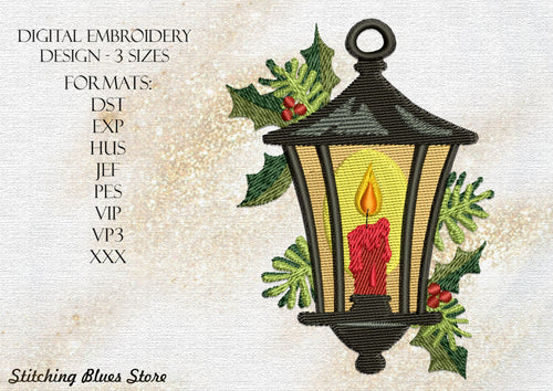 Christmas Candle Lantern - machine embroidery design