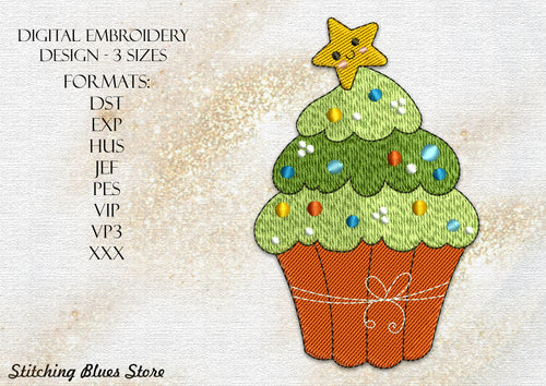 Christmas Tree Cupcake machine embroidery design - New Year