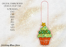 Load image into Gallery viewer, Christmas Tree Cupcake Snap Tab machine embroidery design