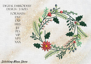 Christmas Wreath machine embroidery design - New Year