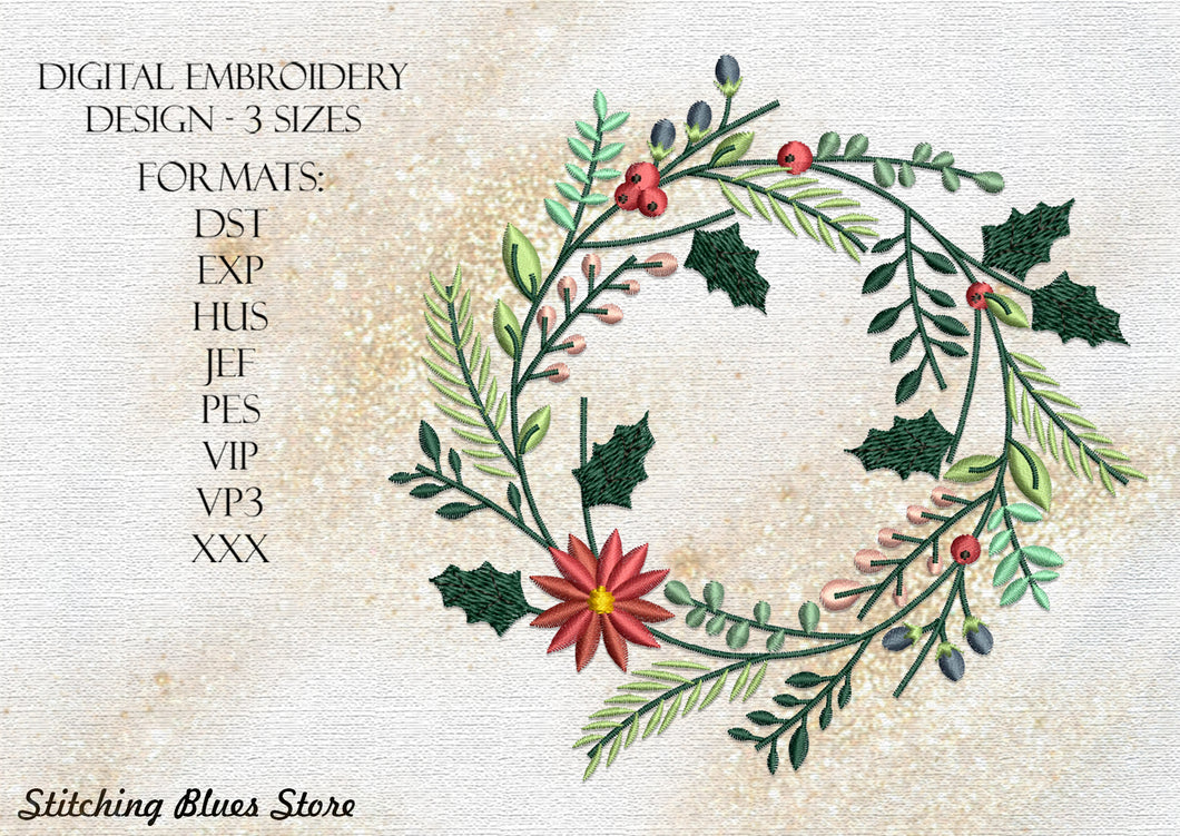 Christmas Wreath machine embroidery design - New Year