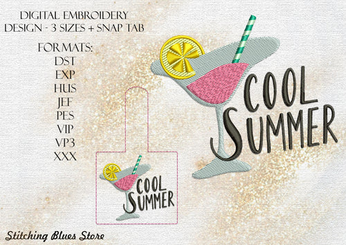 Cool Summer machine embroidery design and Snap Tab